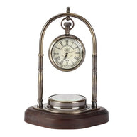 Table Clock with Wooden Compass Stand - Exim Decor Hanging Clock Ship Table Clock Brass Desk Clock Maritime Brass Compass wit