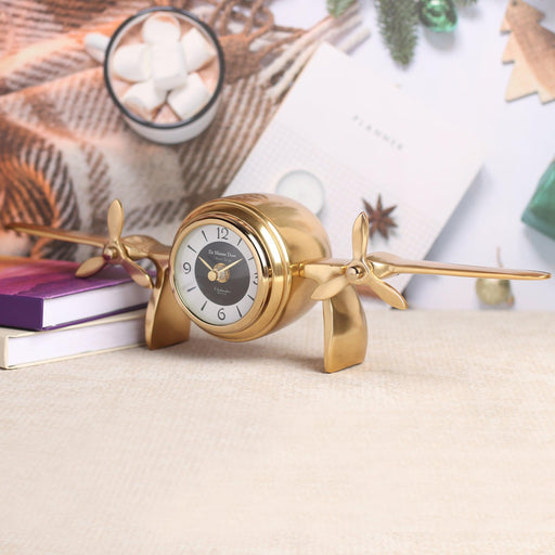 Golden Airplane Table Clock