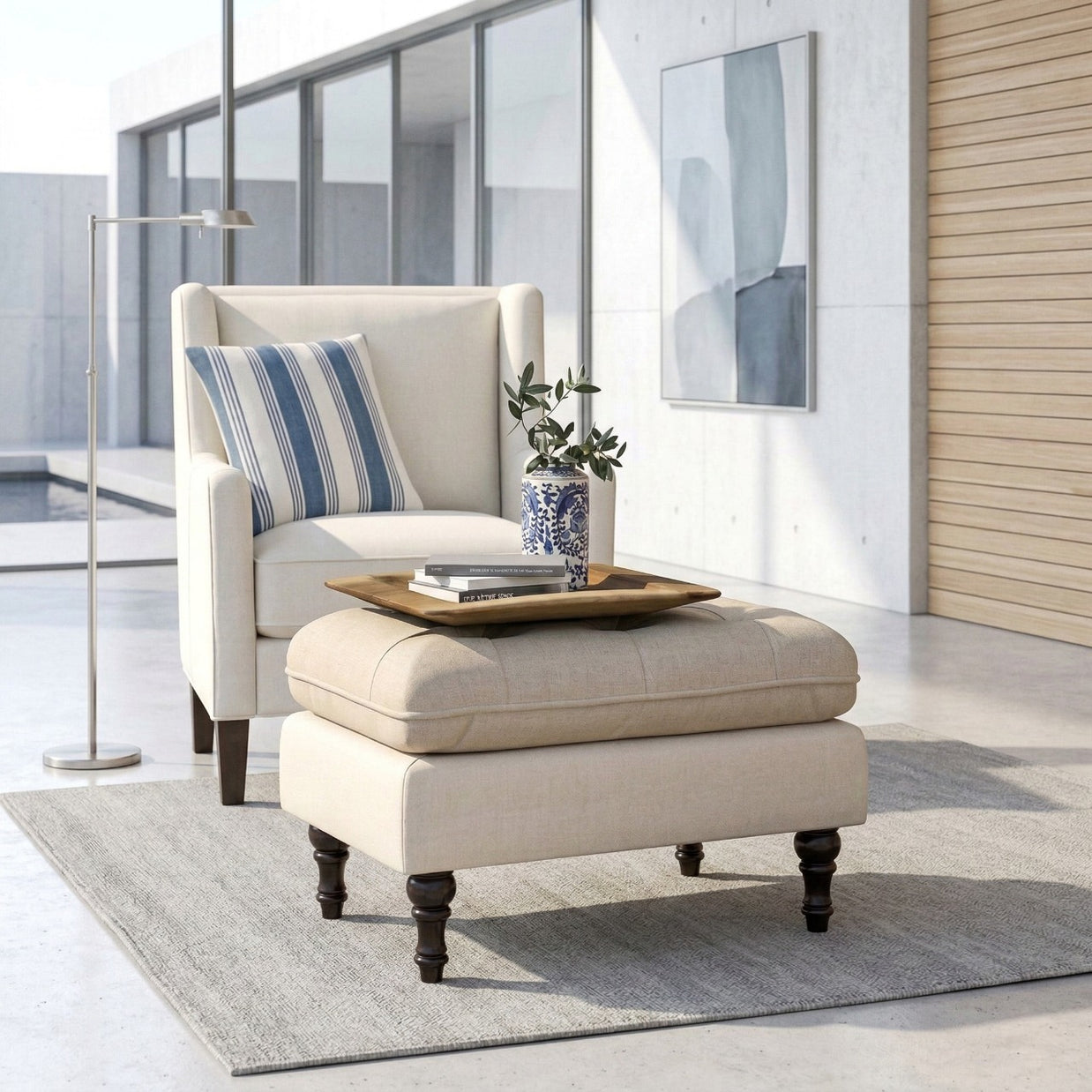 Tufted Stool Footstool Sofa Couch for Living Room Bedroom Office - WoodenTwist