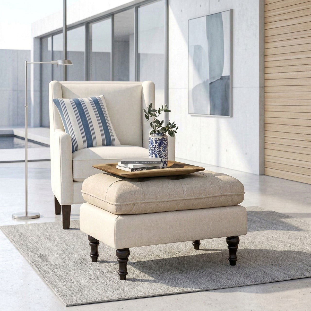 Tufted Stool Footstool Sofa Couch for Living Room Bedroom Office - WoodenTwist