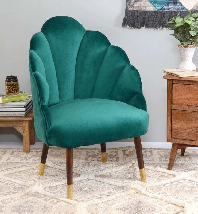 Mango Wood Peacock Chair In Velvet Blue Colour - WoodenTwist