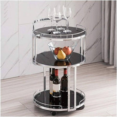 Luxurious nickel tone stainless steel circular trolley