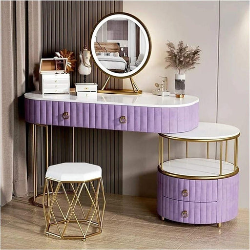 Luxurious Oval Makeup Table with Marble Top - Golden