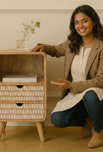 Wooden Twist Solivne Handmade Stylish Bedside Table with 2 Spacious Storage Drawers for Bedroom & Living Room - WoodenTwist
