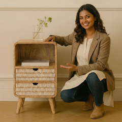 Wooden Twist Solivne Handmade Stylish Bedside Table with 2 Spacious Storage Drawers for Bedroom & Living Room