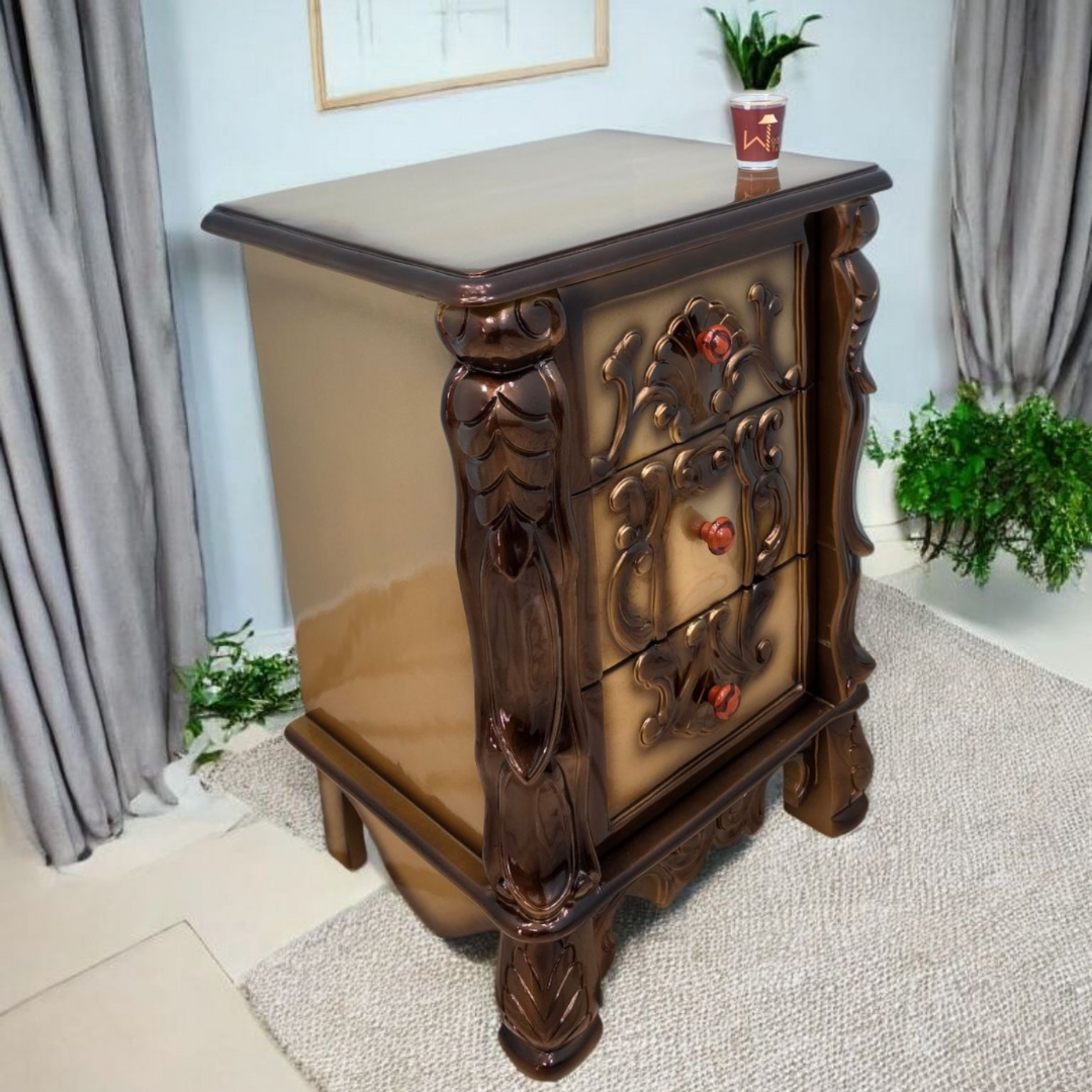 Wooden Twist Traditional Luxury Sheesham Wood Nightstand Set of 1 (Golden)