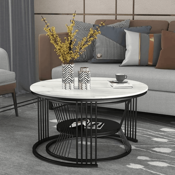 Wooden Twist Stylish Look Round Wrought Iron Coffee Table Set of 2 - WoodenTwist