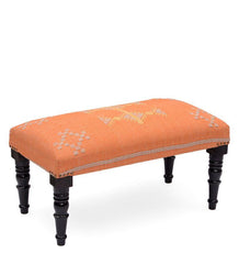 Mango Wood Bench In Cotton Orange Colour - WoodenTwist