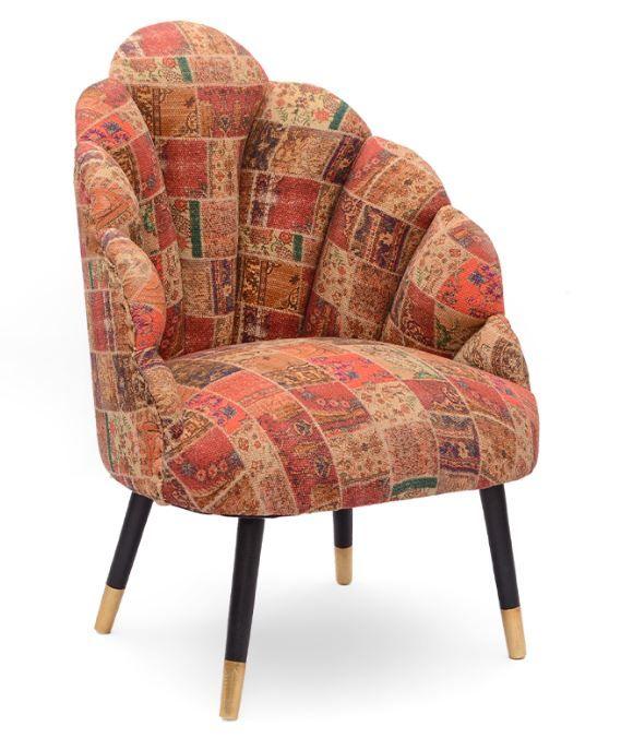 Mango Wood Peacock Chair In Cotton Red Colour - WoodenTwist