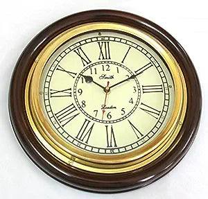 Vintage Maritime Decor Antique Look 12-Inch Brass And Wooden Wall Clock (Brown) - WoodenTwist