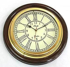 Vintage Maritime Decor Antique Look 12-Inch Brass And Wooden Wall Clock (Brown) - WoodenTwist