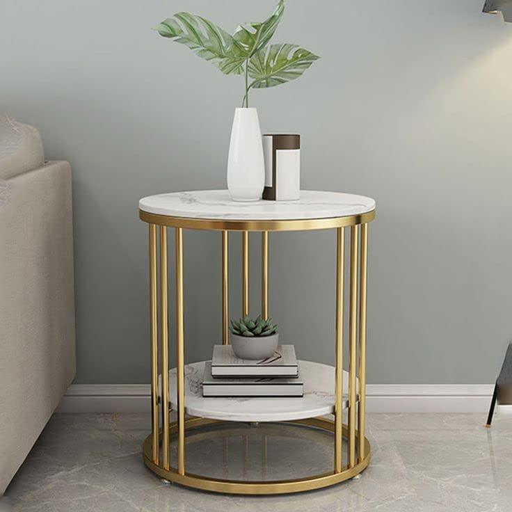 Wooden Twist Spiffy Wrought Iron 1-Tier Round End Table ( Golden ) - WoodenTwist