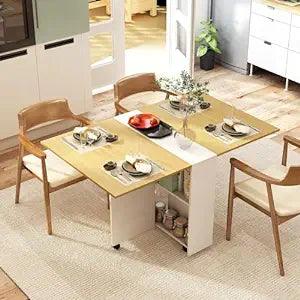 Space Saving Folding Dining Table 6 Seater with Docking (Without Chairs) for Home Kitchen and Dainig Room (White) - WoodenTwist