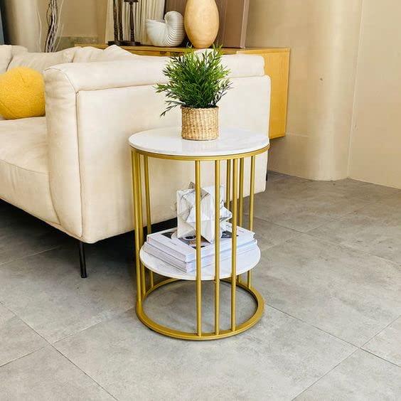 Wooden Twist Spiffy Wrought Iron 1-Tier Round End Table ( Golden ) - WoodenTwist