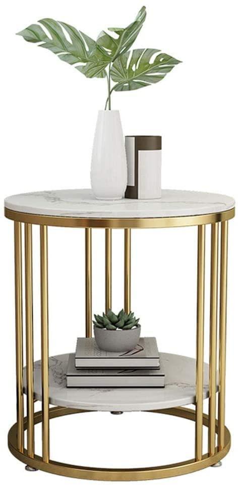 Wooden Twist Spiffy Wrought Iron 1-Tier Round End Table ( Golden ) - WoodenTwist