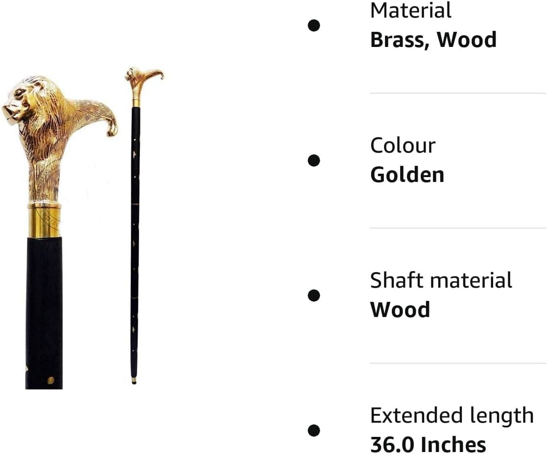 Brass Lion Handle Cane Black Wooden Walking Stick Cane Handcrafted Wood Perfect Offering Cane for Men Women Senior Cane 3 Fold Fancy Cane