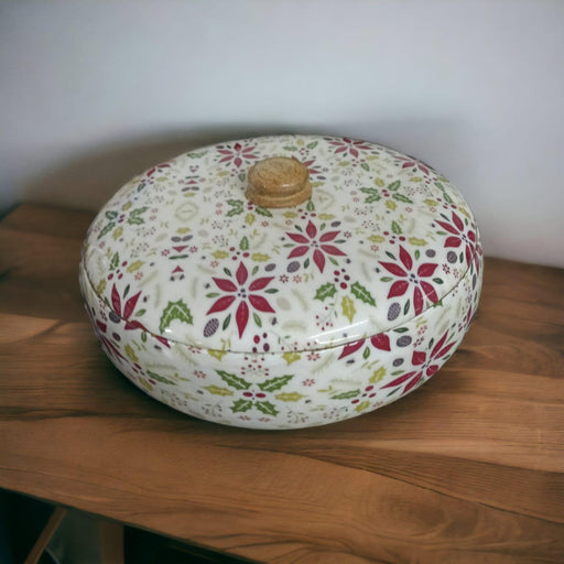 Wooden Twist Floral Printed Round Acacia Wood Chapati Box - WoodenTwist