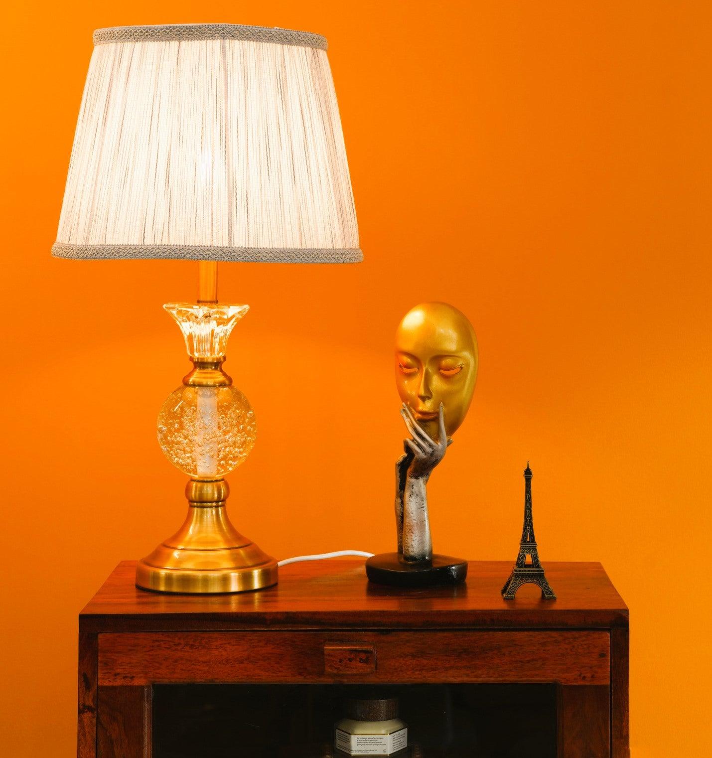 Elegant Vase Shaped Glass Table Lamp - Golden Shade| Classic Look - WoodenTwist