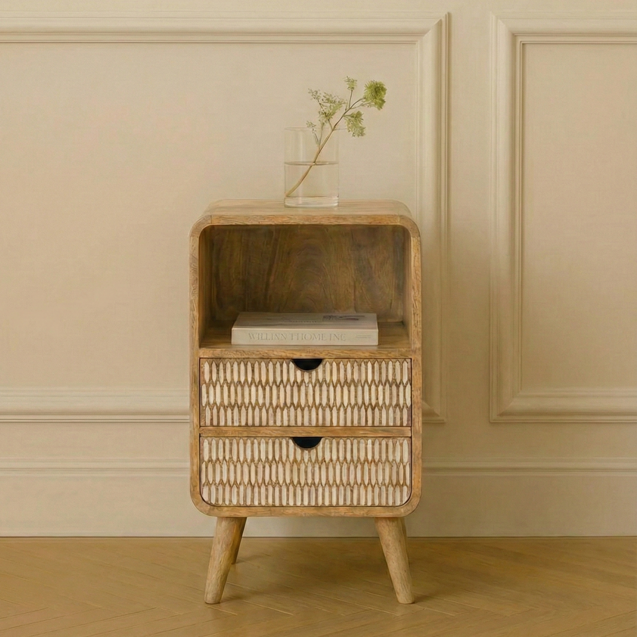 Wooden Twist Solivne Handmade Stylish Bedside Table with 2 Spacious Storage Drawers for Bedroom & Living Room - WoodenTwist