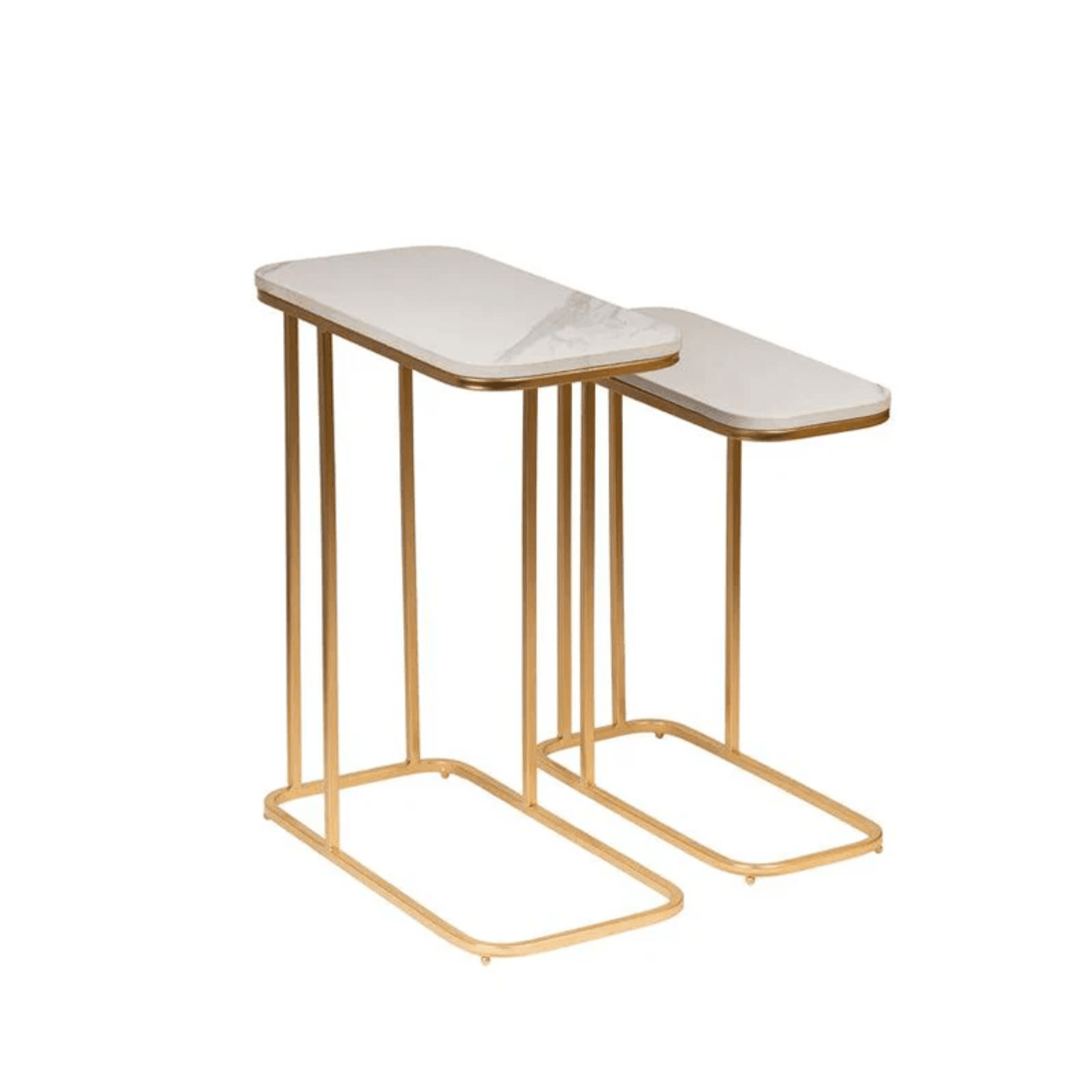 Wooden Twist Sassy Marble Finish Laminated Top End Table Set of 2 with Golden Finish - WoodenTwist