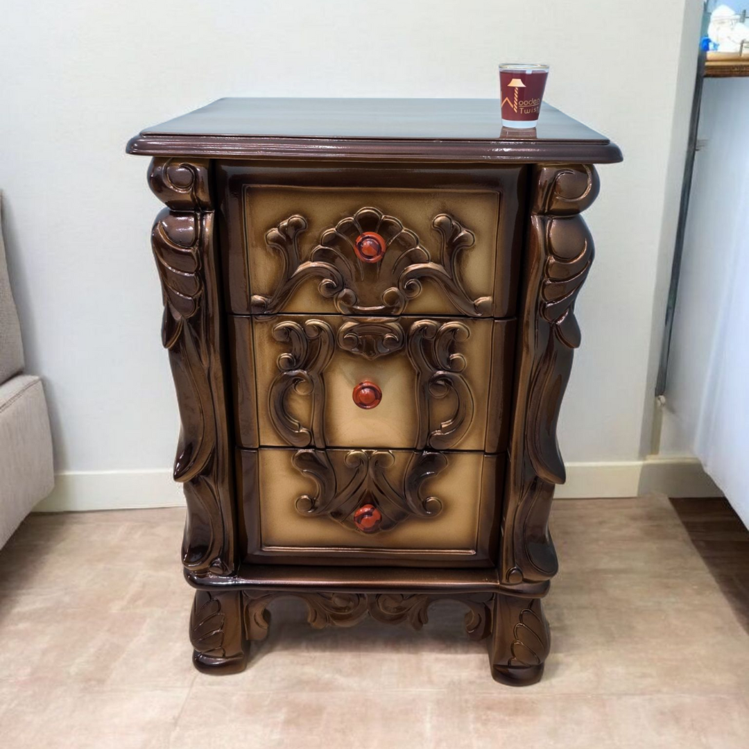 Wooden Twist Traditional Luxury Sheesham Wood Nightstand Set of 1 (Golden)