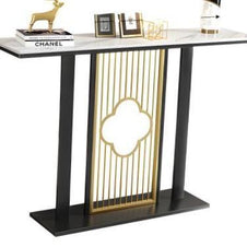 Luxurious Black Iron Rectangle Console Table with White Marble Top - WoodenTwist