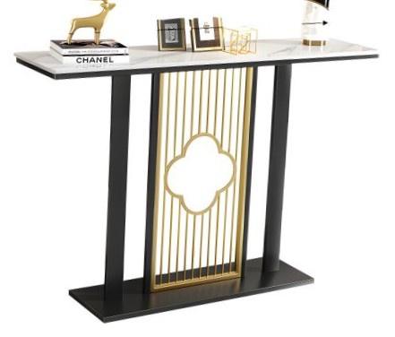 Luxurious Black Iron Rectangle Console Table with White Marble Top