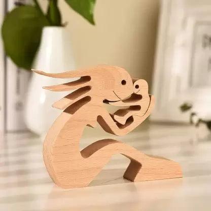 Natural Wooden Mother Child Carving Decoration