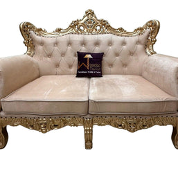Wooden Boutique French Baroque Style Golden Leaf Hand Carved Sofa (2 Seater) - WoodenTwist