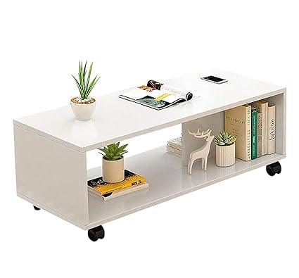 Engineered Wood Center Table with Wheels Open Rack Storage Organizing Bed Side Display Stand Fashionable Furniture Rolling Coffee Table - WoodenTwist