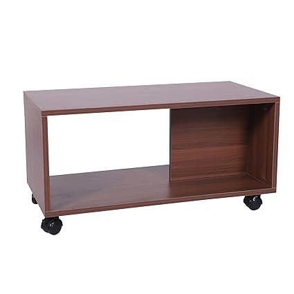 Engineered Wood Center Table with Wheels Open Rack Storage Organizing Bed Side Display Stand Fashionable Furniture Rolling Coffee Tea Table - WoodenTwist