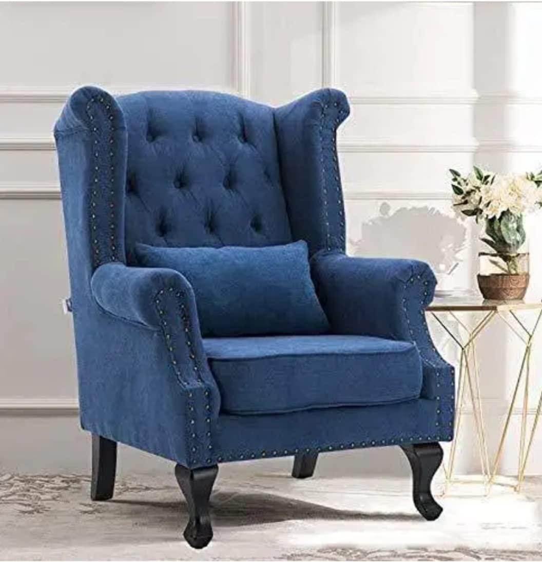 Wooden Twist Velvet Wing Chair