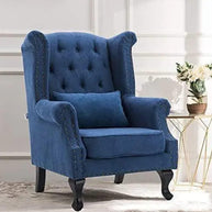 Wooden Twist Velvet Wing Chair