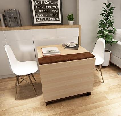  Space Saving Folding Dining Table Drop Leaf Table Convertible 2-4-6 Seater with 2 Tier Storage Small to Large Using Tesa and Fitting (Without Chairs) - WoodenTwist