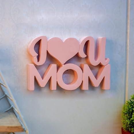 I Love Mom Pink Showpiece for Home Décor Gift Item, Birthday Gift - WoodenTwist