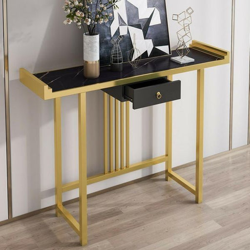 Premium Black Marble Top Console Table with Drawer