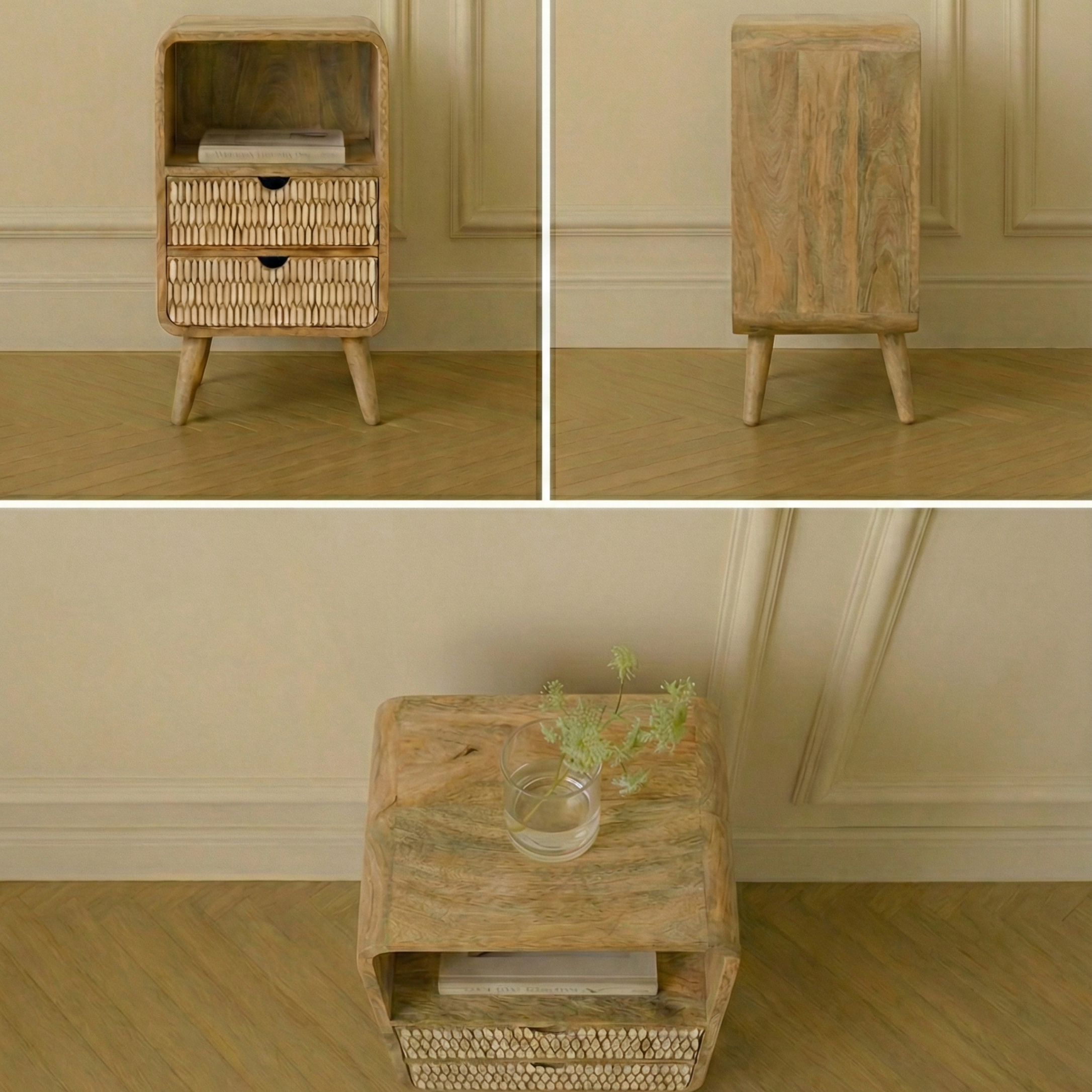 Wooden Twist Solivne Handmade Stylish Bedside Table with 2 Spacious Storage Drawers for Bedroom & Living Room - WoodenTwist