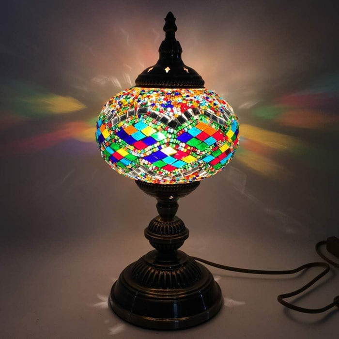 Handcrafted Turkish Mosaic Glass Table Lamp with LED Bulb - Modern Design - WoodenTwist