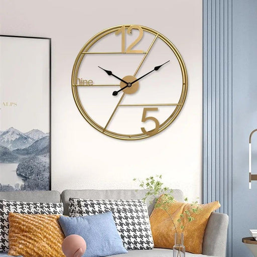 Modern Circular Metal Wall Clock in Golden Finish
