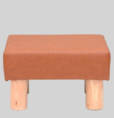 Solid Wood Foot Stool In Leather Orange Colour - WoodenTwist