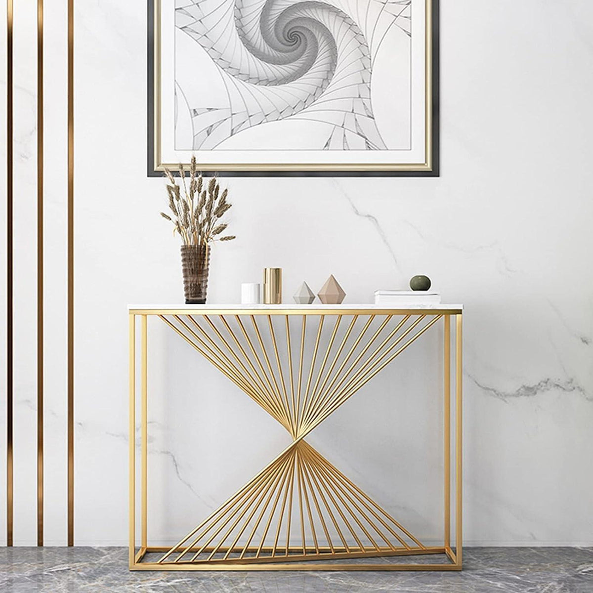 A Golden Console Table With a Marble Top