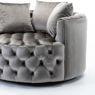Wooden Twist Barrel Button Tufted Design Modern Round Sofa For Living Room with 3 Pillows - WoodenTwist