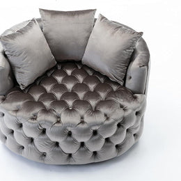 Wooden Twist Barrel Button Tufted Design Modern Round Sofa For Living Room with 3 Pillows - WoodenTwist