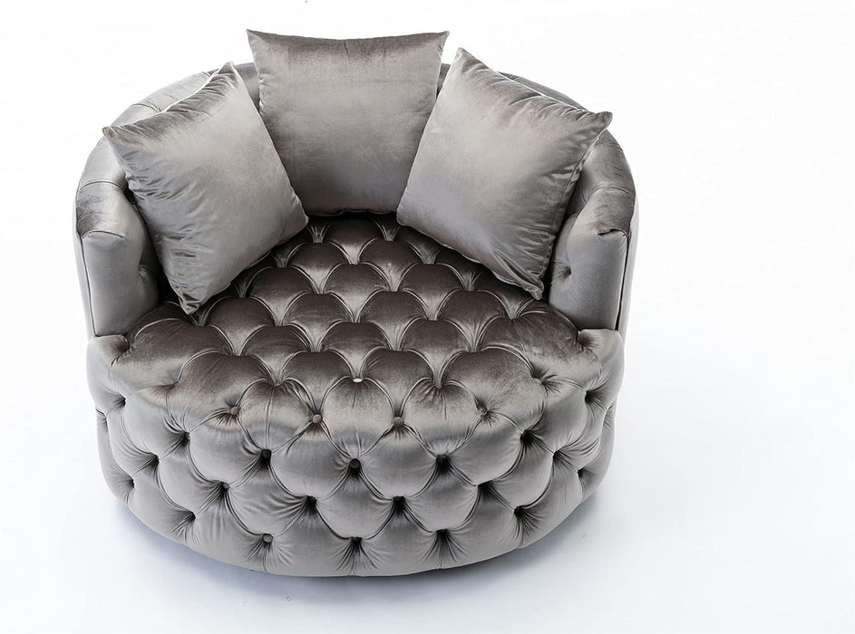 Wooden Twist Barrel Button Tufted Design Modern Round Sofa For Living Room with 3 Pillows - WoodenTwist