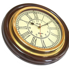 Vintage Maritime Decor Antique Look 12-Inch Brass And Wooden Wall Clock (Brown) - WoodenTwist