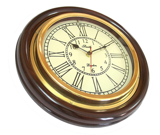 Vintage Maritime Decor Antique Look 12-Inch Brass And Wooden Wall Clock (Brown) - WoodenTwist