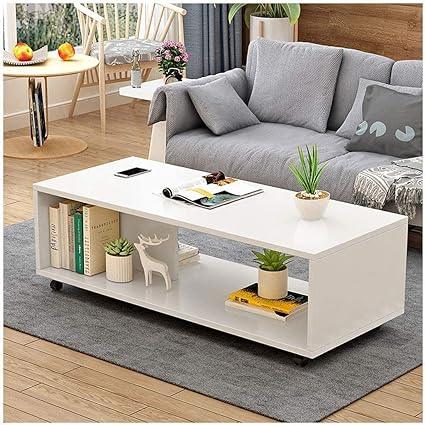 Engineered Wood Center Table with Wheels Open Rack Storage Organizing Bed Side Display Stand Fashionable Furniture Rolling Coffee Table - WoodenTwist