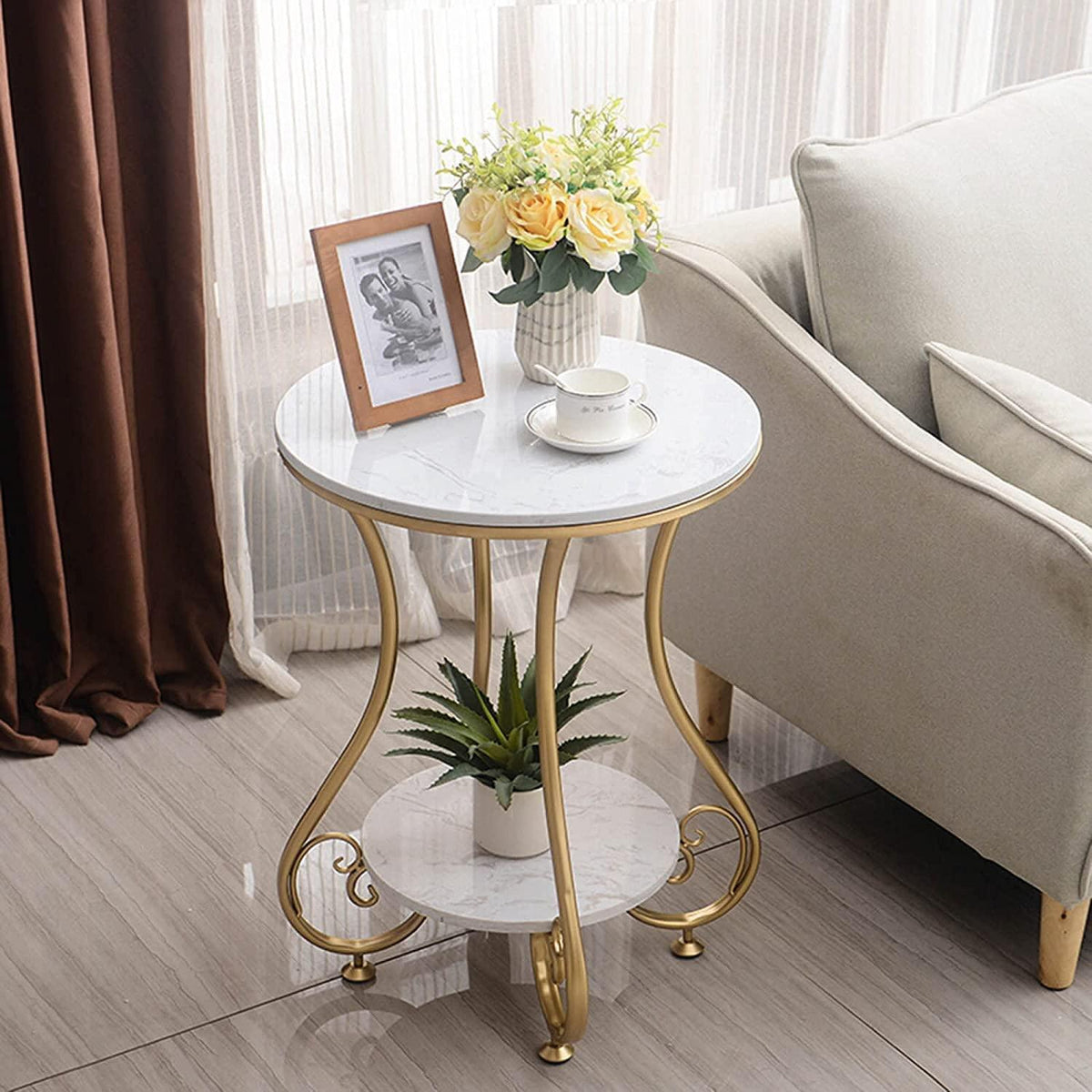 Aurora Circular Iron Side Table - Glossy Golden Modern Design, Space-Saving Elegance - WoodenTwist