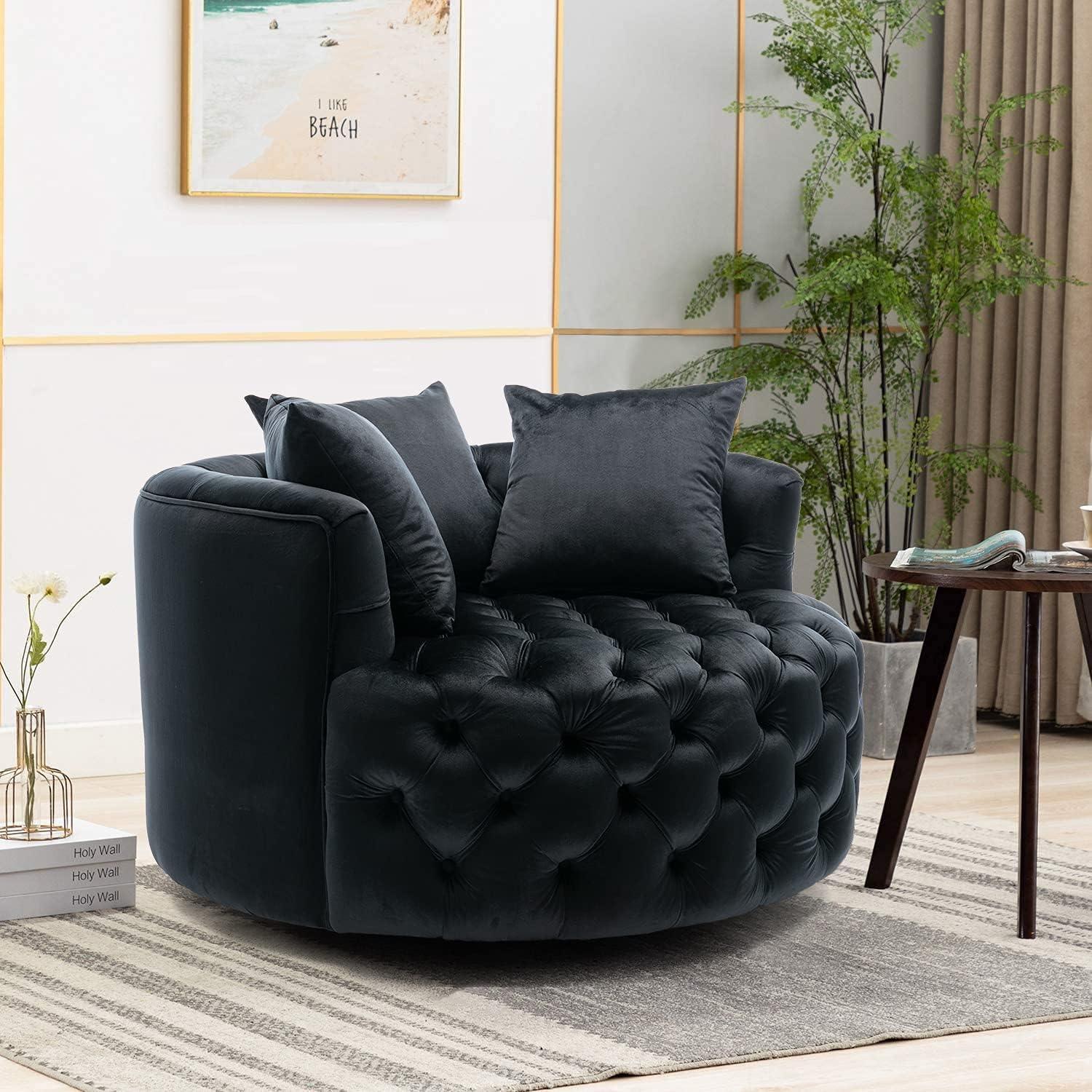 Wooden Twist Barrel Button Tufted Design Modern Round Sofa For Living Room with 3 Pillows - WoodenTwist