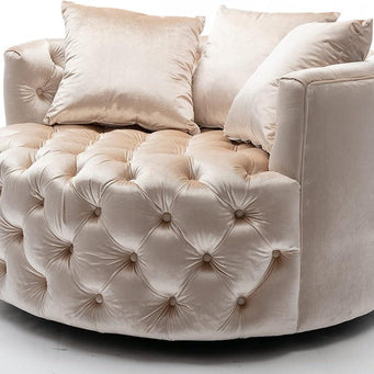 Wooden Twist Barrel Button Tufted Design Modern Round Sofa For Living Room with 3 Pillows - WoodenTwist